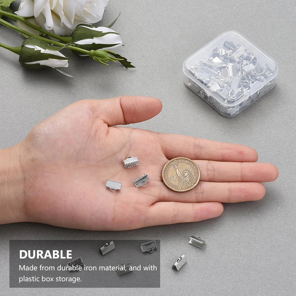 

100pcs Iron Ribbon Bracelet Pinch Crimp Clamp End Durable Jewelry Connector For Cord Cord Ends Storage Included