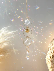 Golden Sun Catcher Crystal Light Catcher Prism Rainbow Maker Stained Glass Ball Suncatcher Car Pendant Wind Chimes Outdoor Decor