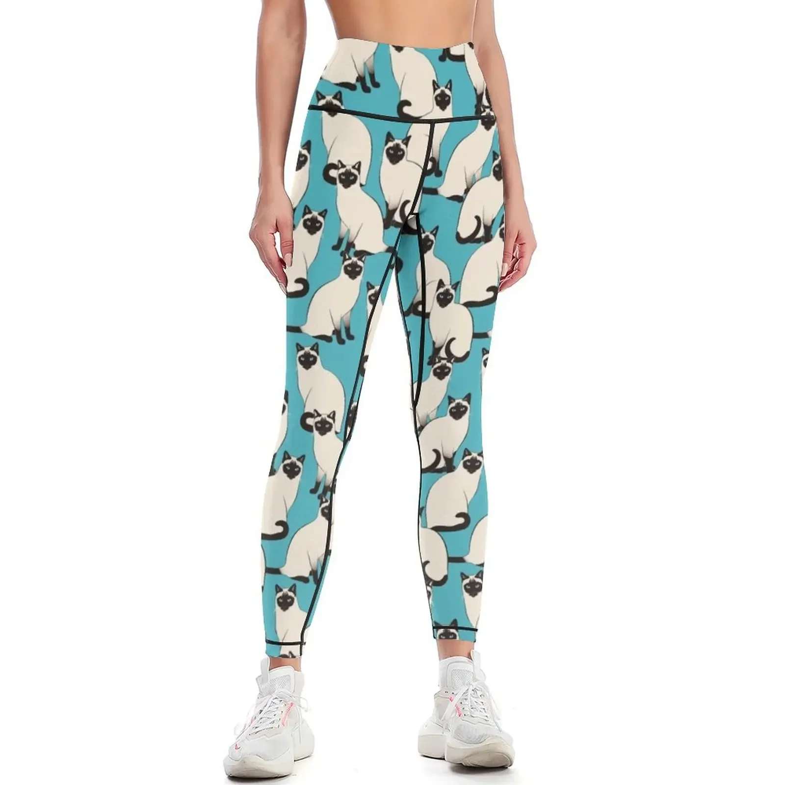 

Siamese Cats dense on turquoise Leggings Sportswear woman gym sports for Sweatpants Womens Leggings