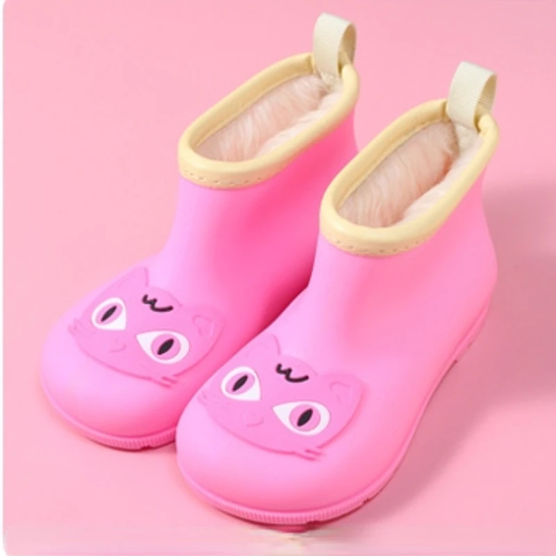 Botas De Lluvia Plush Rubber Boot for Children Winter Warm Boy Rain Shoe Anti Slip Girl Rain Boot Infant Kid RainGallop Kid Shoe