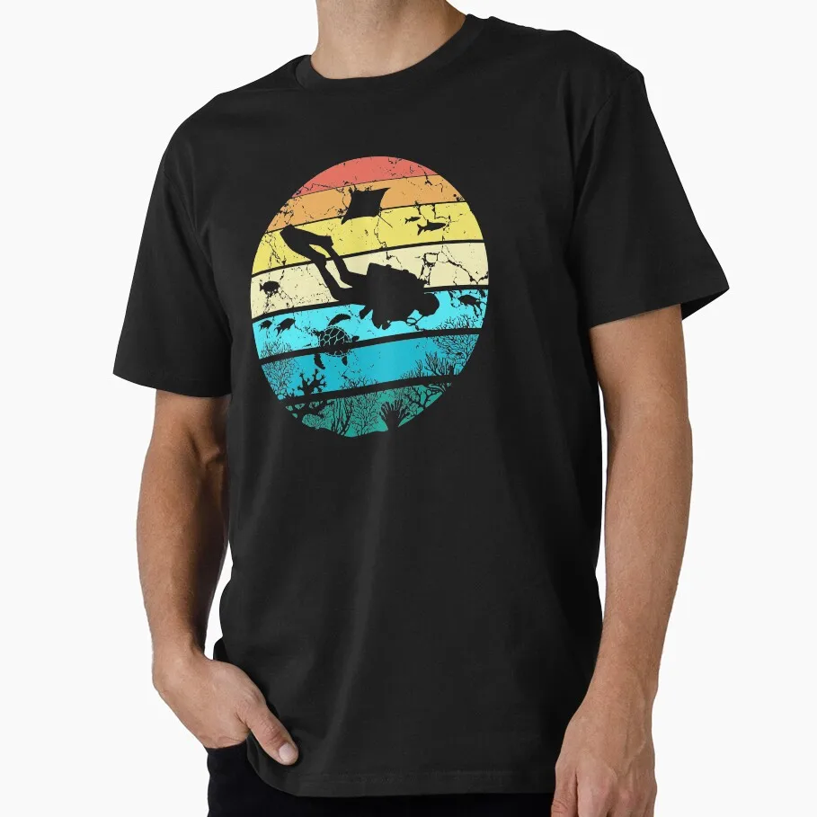 

Vintage Retro Scuba Diving Gift T-shirt 100% Cotton print tee Short Sleeve Graphic Clothes All size Tops S-6XL