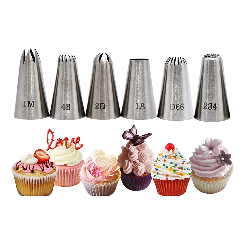 6Pcs Rose Pastry Nozzles Cake Decorating Tool Flower Icing Piping Nozzle Cream Cupcake Tip Baking Accessory #1M 2D 4B 1A D66 234