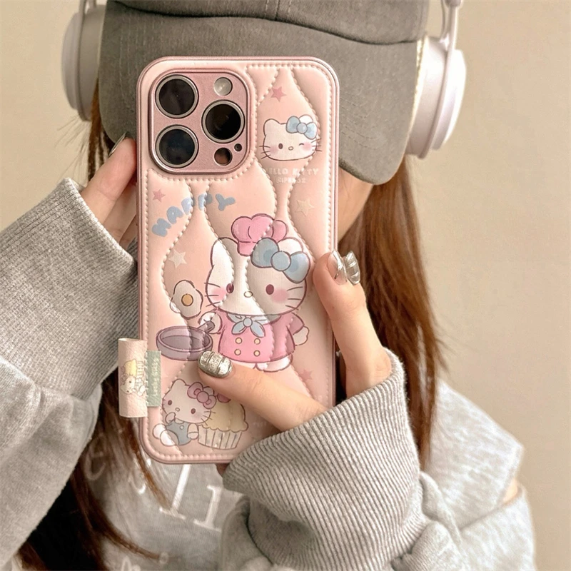 Kawaii Cooking Hello Kitty Soft Shockproof Case for IPhone 16 15 14 13 12 Pro Max Sanrio Anime Cute Fashion Protective Cover