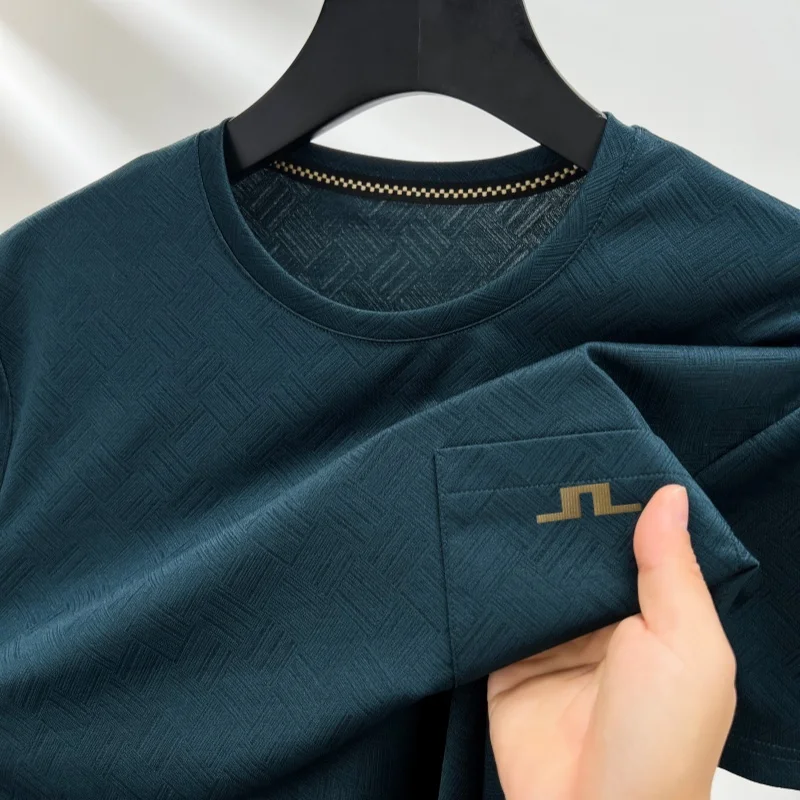 Quality Men Summer New Short-Sleeved T-Shirt Round Neck Actual Pocket Stamp T-Shirt Comfortable Leisure Hot-Selling Men's Wear