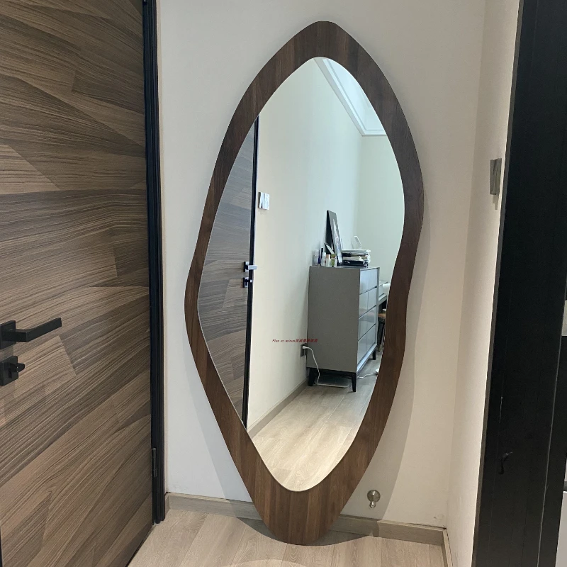 

Vintage solid wood frame, full body mirror, floor to ceiling, medieval creative, irregular household cloakroom, dressing mirror