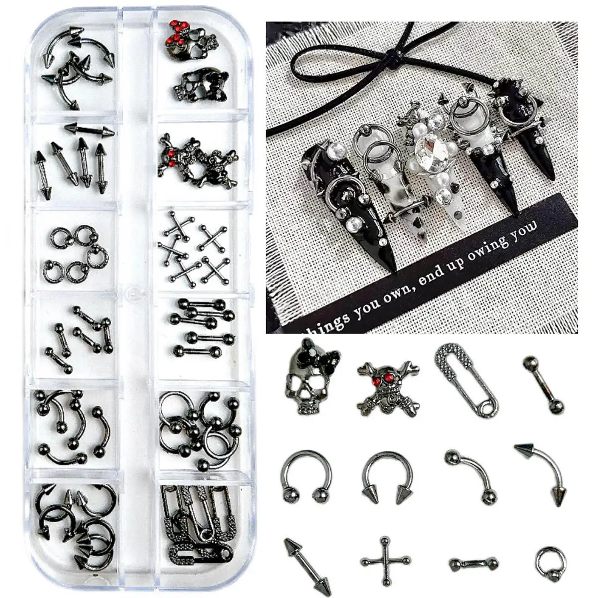 

1 Box Vintage Punk 3D Alloy Rivet Nail Art Charms Simple Style Star Round Ring Nail Art Decoration Manicure DIY Accessories