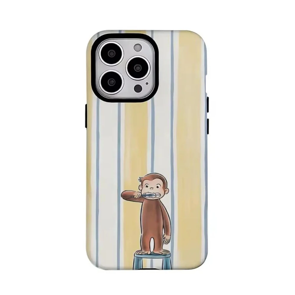 Luxuriöse Clmj Niedliche Affen Curious George Handyhülle für iPhone 17 16 15 14 13 12 11 X XS Air Pro Max Plus Doppelschichtige Rückabdeckung – Detail 3