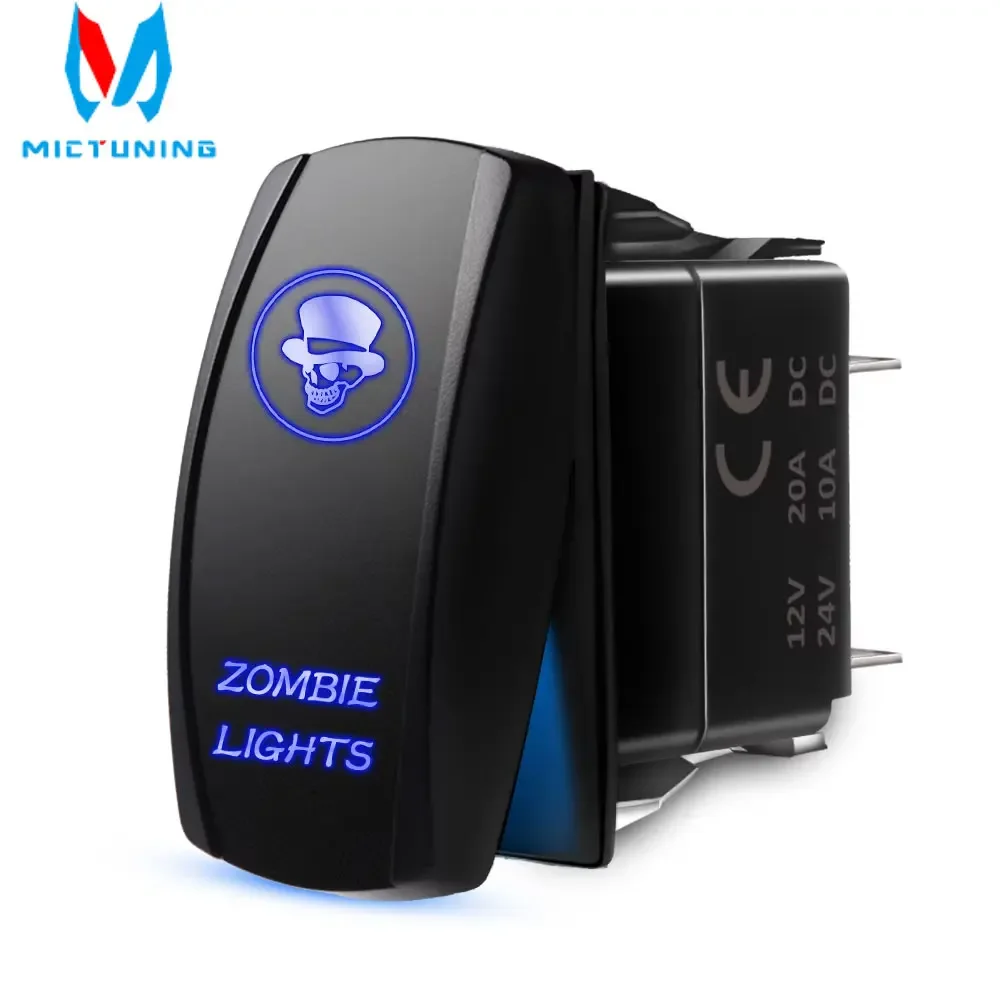 

MICTUNING 5Pin Exclusive SPST Toggle Switch with Blue On-Off Laser Zombie Lights Symbol Rocker Switch Waterproof Car Accessories