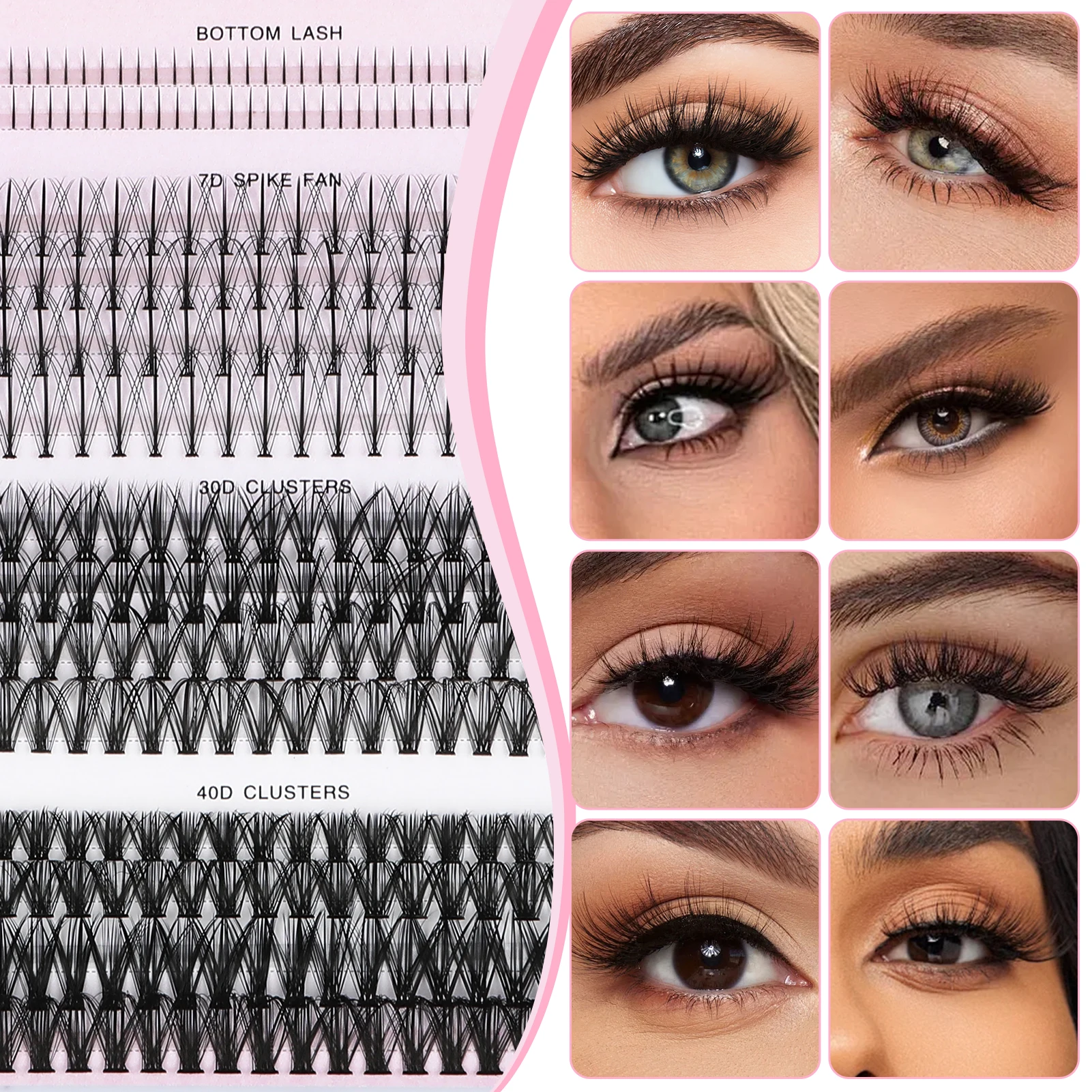 320 Rijen Diy Wimpers Extensions Kit 7d Spike Fan Bodem Lash 30d 40d Clusters Volume Valse Wimpers 5-16Mm Gemengde Piekerige Wimper