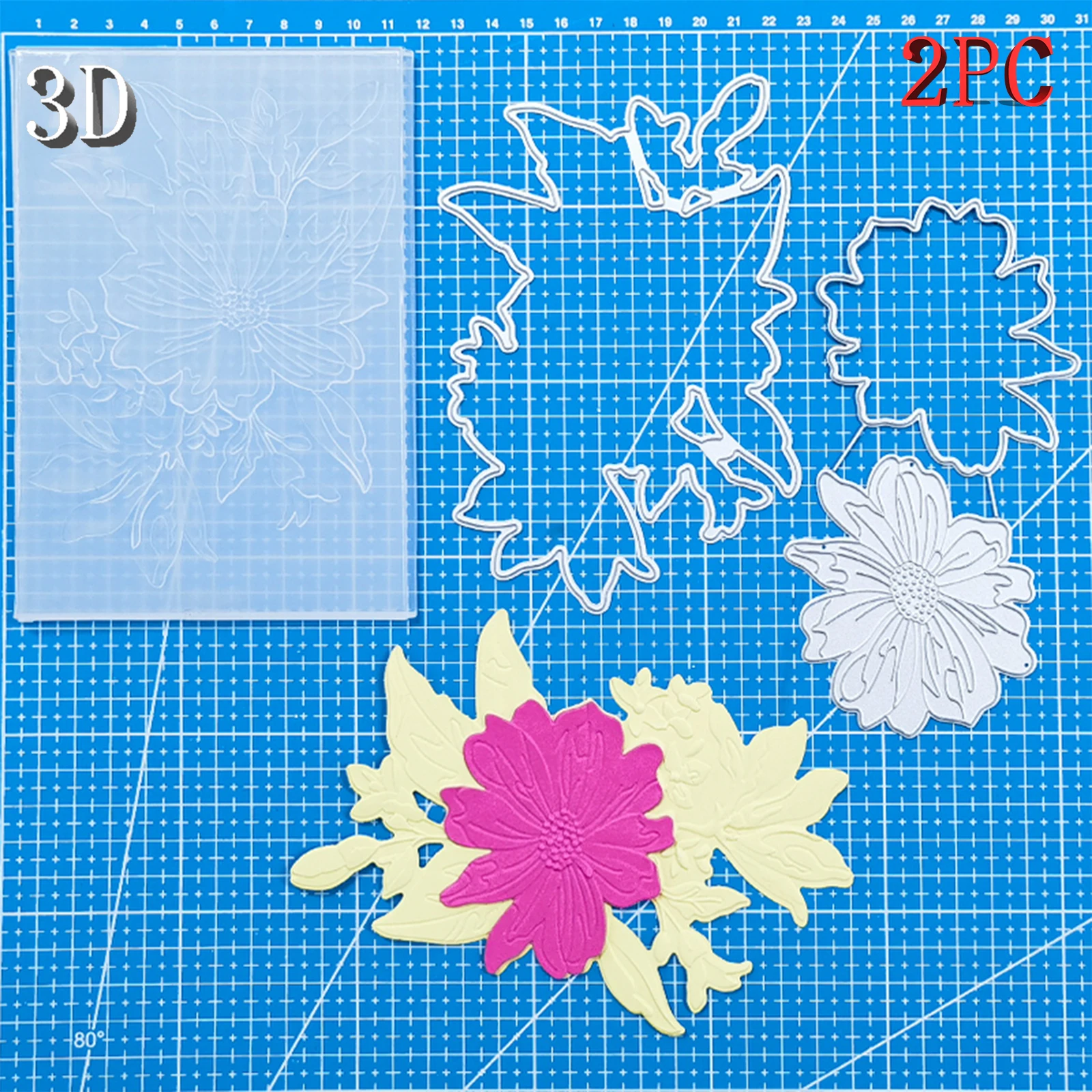 Elegantes, florales 3D-geprägtes Brett und passendes Formen-Set, geprägter Bastelpapierordner, DIY-Sammelalbum, transparente 3D-Texturkarte