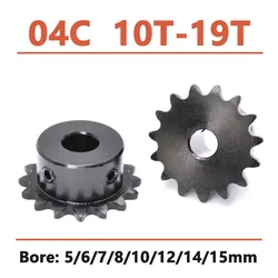 1PCS 10T-19T 04C Chain Gear Bore 5mm-15mm Industrial Sprocket Wheel Motor Chain Drive Sprocket Tooth Pitch 6.35mm 45# Steel