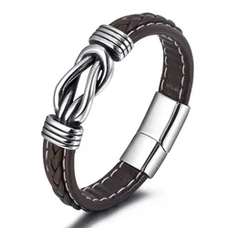 Hot Selling Stainless Steel Bracelets for Men Europe and America Handwoven Leather Bangles Male Jewelry Gifts