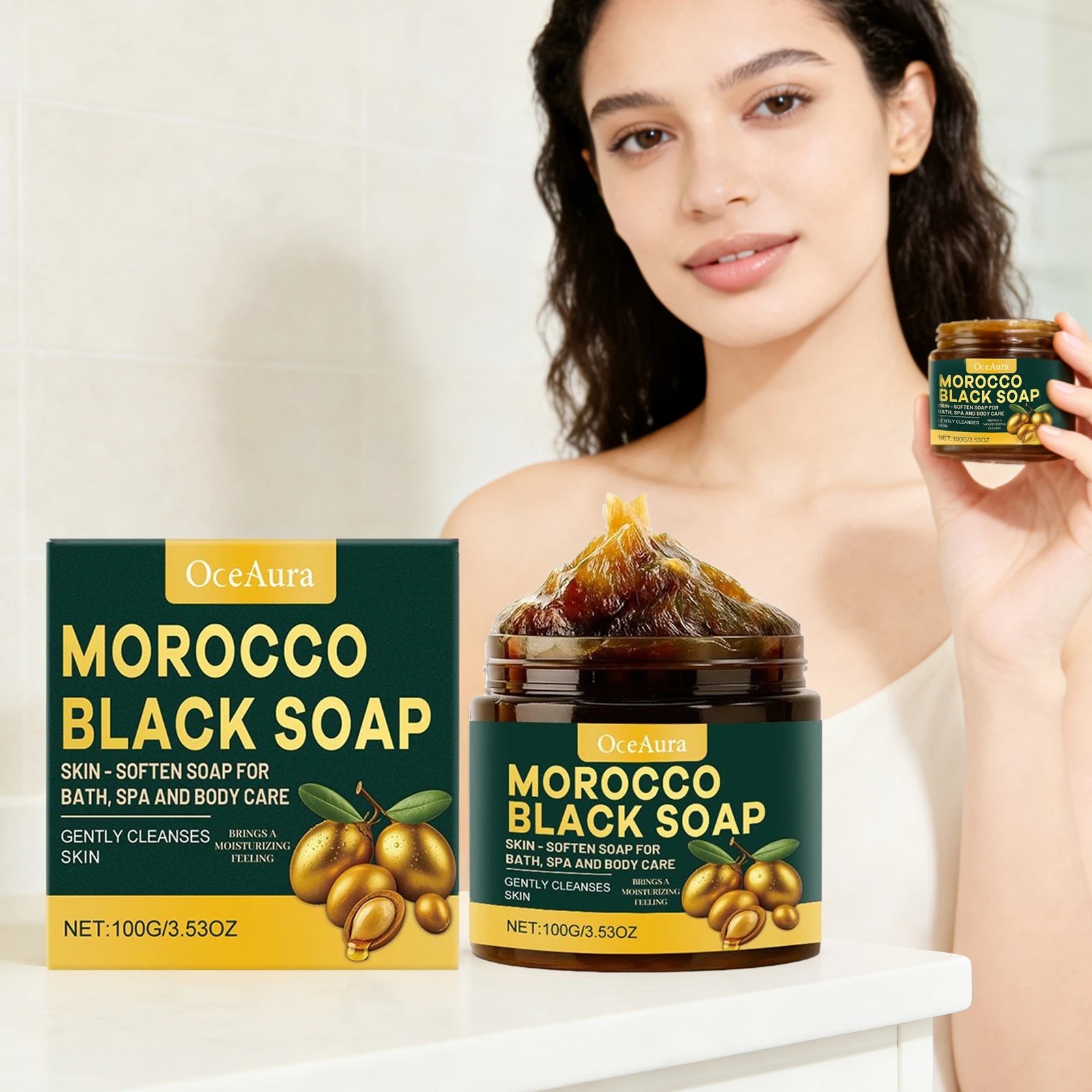 

Morocco Black Soap for Bath Spa Body Cleaning Exfoliate Dead Skin Removal Anti Acne Smoothing Moisturizing Skin Body Wash Soap