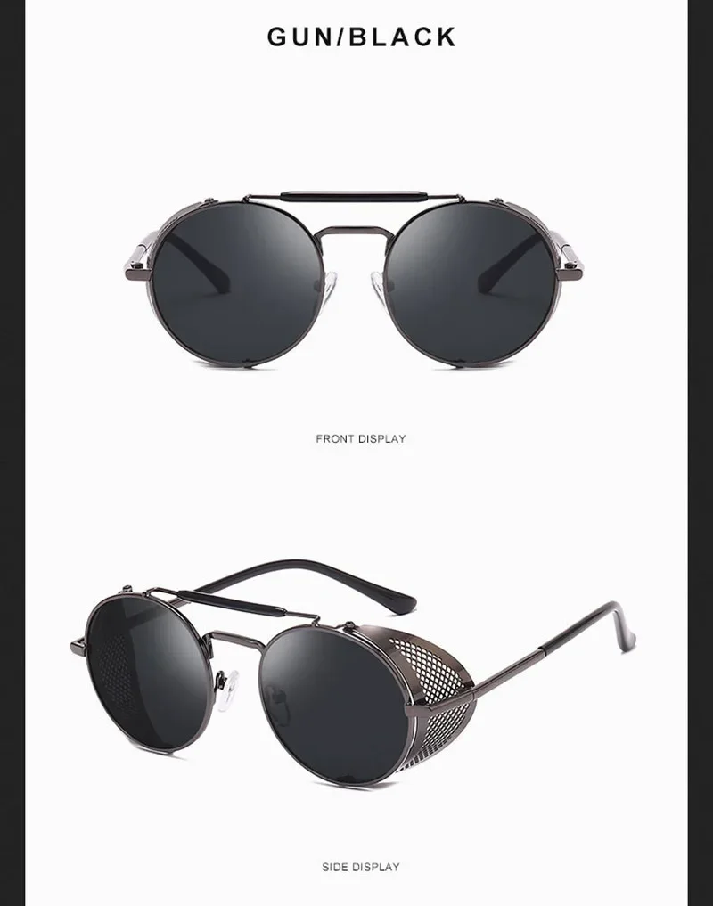 Retro runde Metall Sonnenbrille Steampunk Männer Frauen Trend Marke Designer Vintage Sonnenbrille Oculos de Sol Shades UV-Schutz – Detail 8