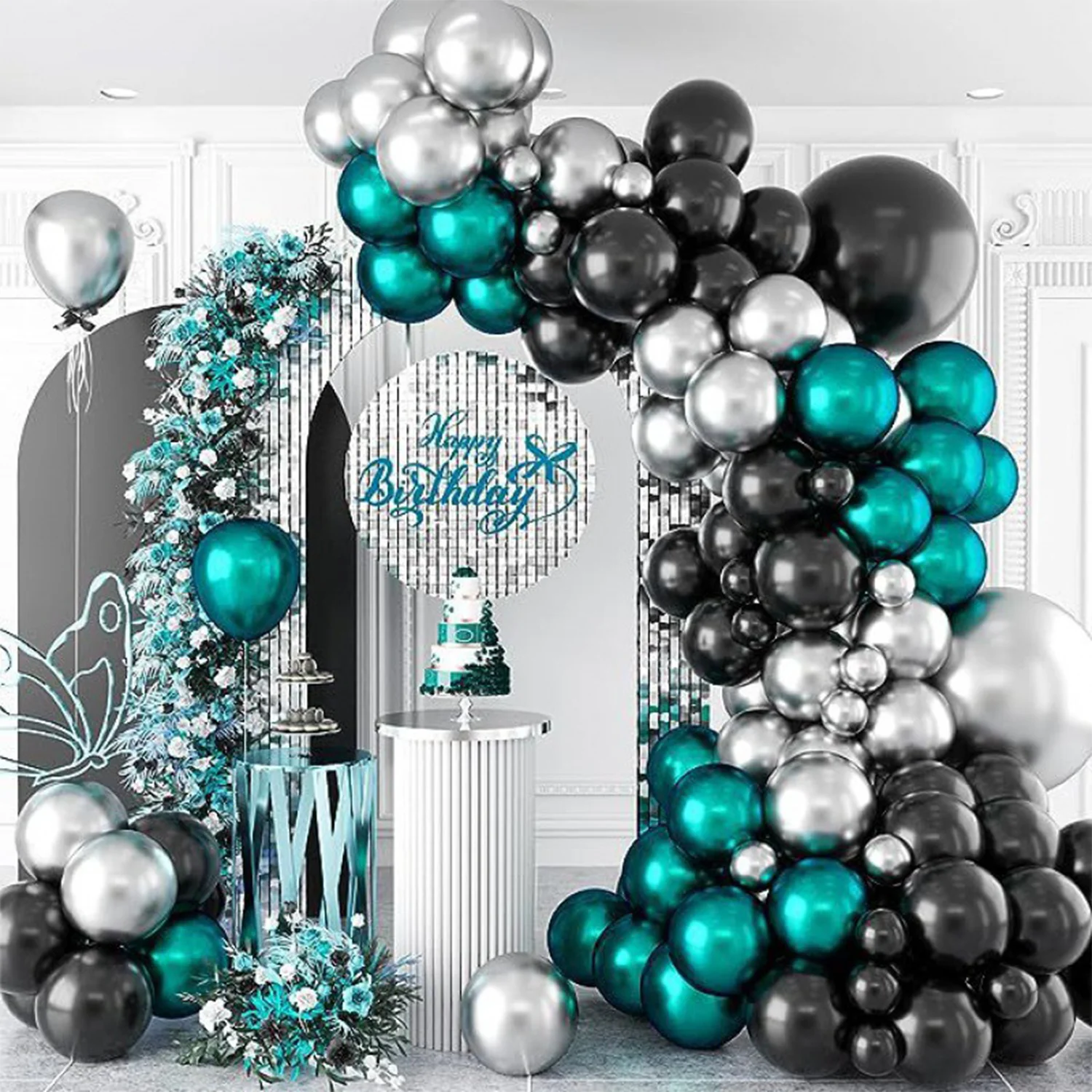 Metallic Silver Green & Black Thick Latex Balloons Arch Garland Birthday Party Balloon Kit 5/10/18 Available DIY Mall Home Deco