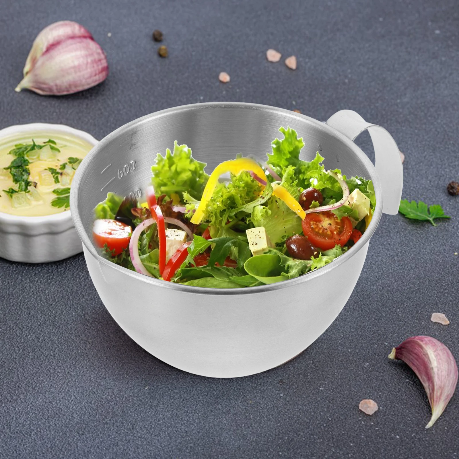 

1pcs Stainless Steel Mixing Bowl 3 Quart With Handle Measurement Scale Bowl For Baking Salad Dough Kitchen Supplies