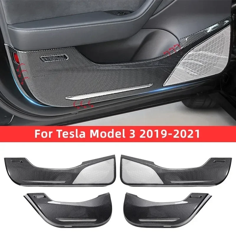 For Tesla Model 3 2019-2022 Model Y 2021 2022 Car Door Anti Kick Pad ABS Plastic Carbon Fiber Pattern Anti-dirty Car Stickers