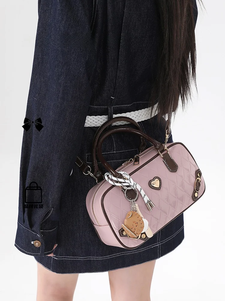 

Birthday Gift Original Cool Sweet Bowling Bag Women's Spring New Small Color Contrast Single Shoulder Crossbody Bag