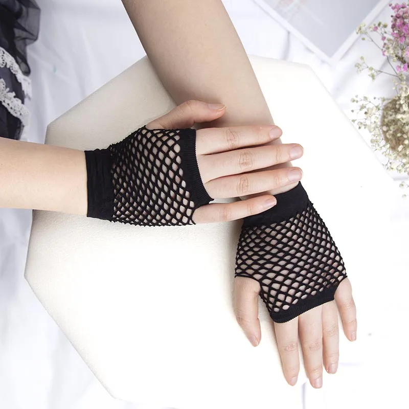 

1 Pair Black Punk Gothic Short Fishnet Net Gloves for Women Fingerless Mesh Gloves Rock Night Club Party Sexy Arm Warmer