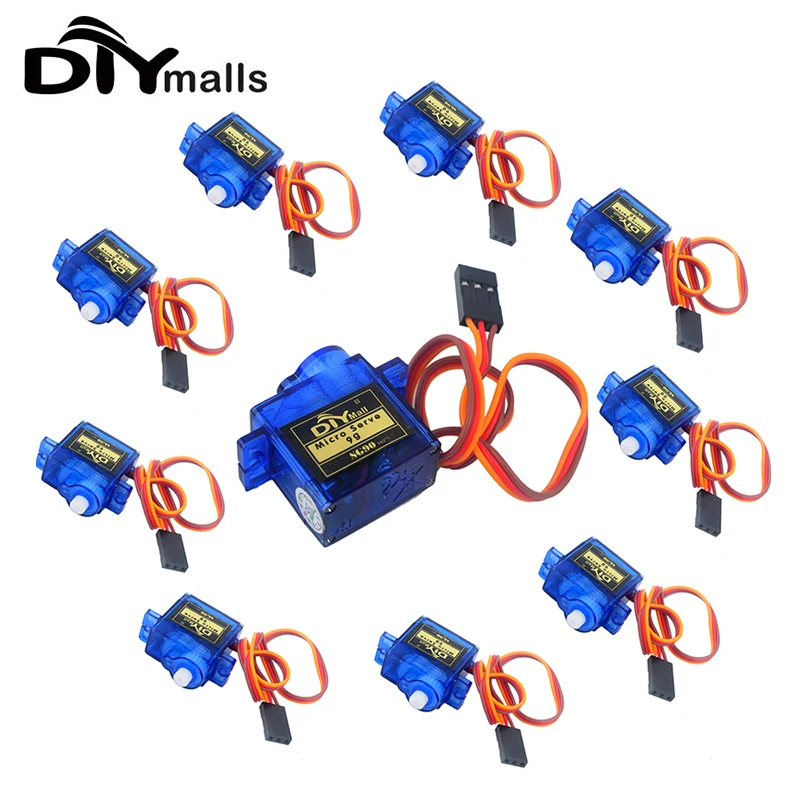 DIYmalls 10pcs SG90 9g Micro Servo Motor Kit 180 Degree for Arduino Project RC Helicopter Airplane Car Robot