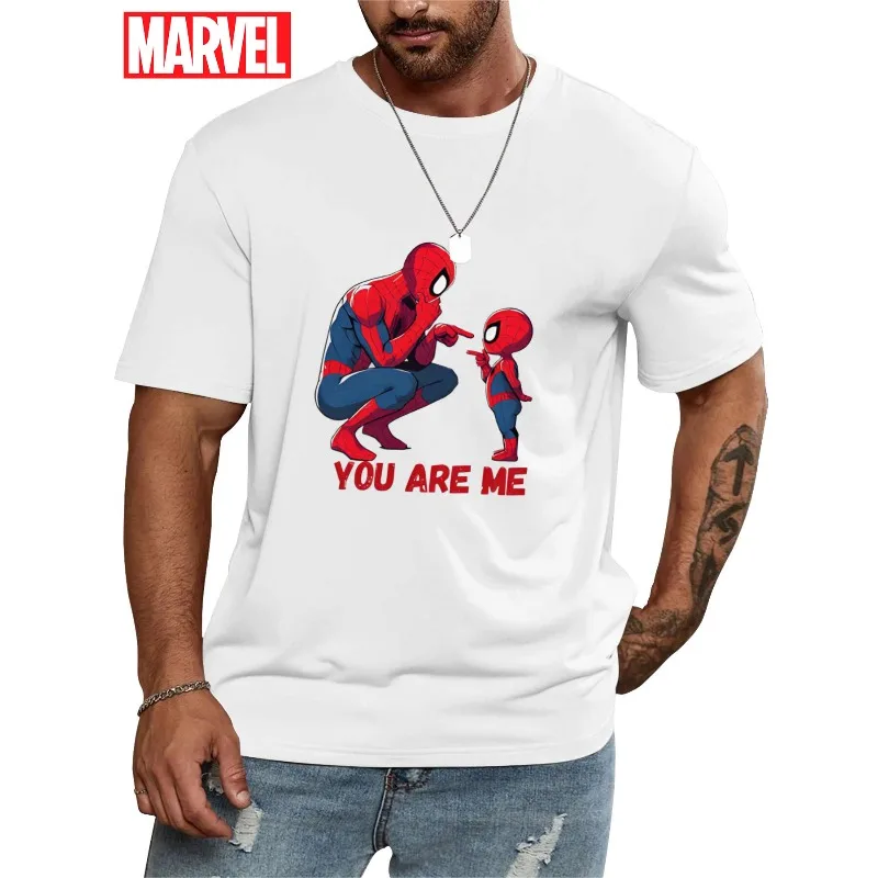 Marvel Superhero Spider-Man Trendy Casual Printed T-shirt for Men and Women's Summer New Short-sleeved Tops