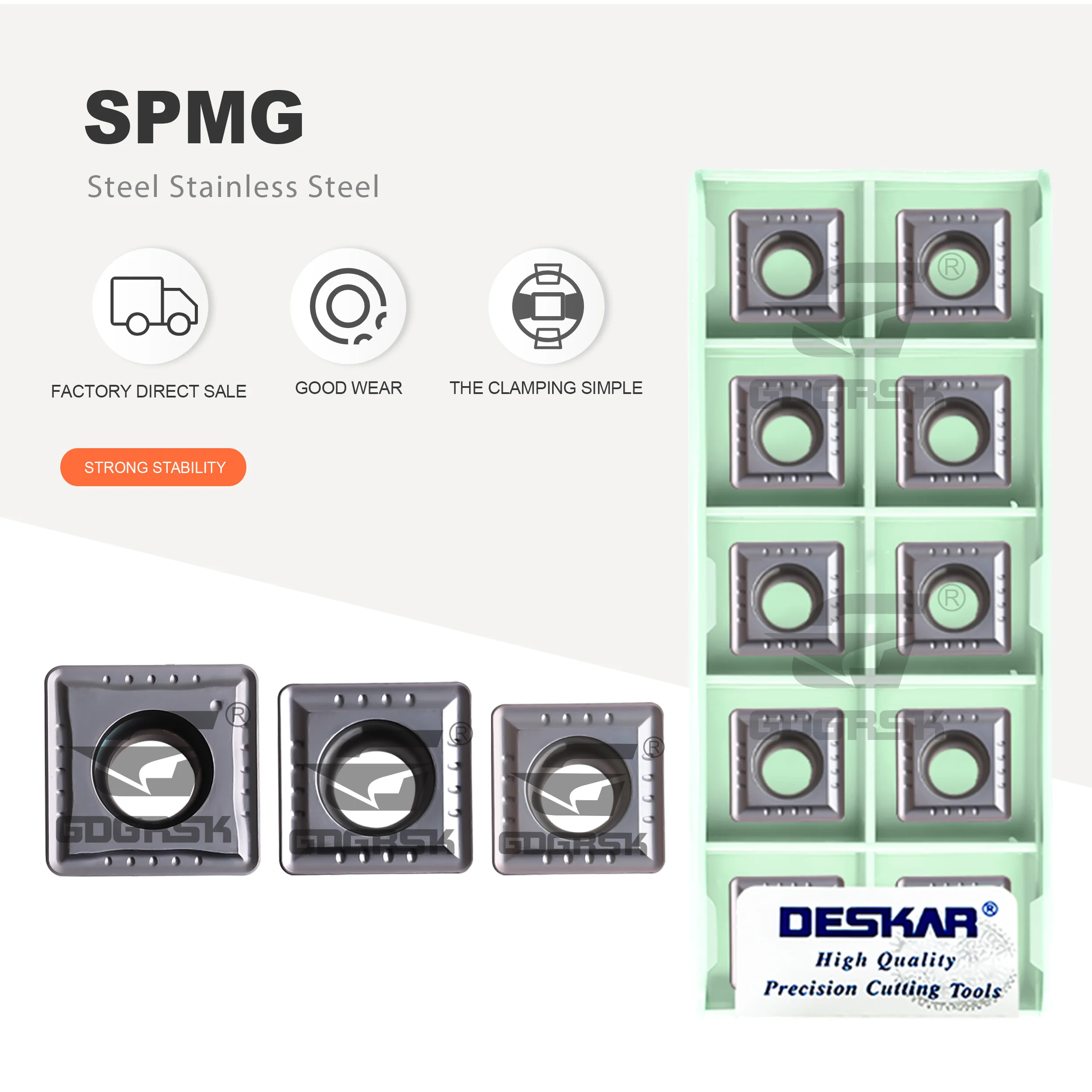 

Твердосплавные токарные пластины DESKAR SPMG050204/060204/090408/140512-PG LF6018S U-drill для быстрой и интенсивной обработки, серия SPMG, для нержавеющей стали