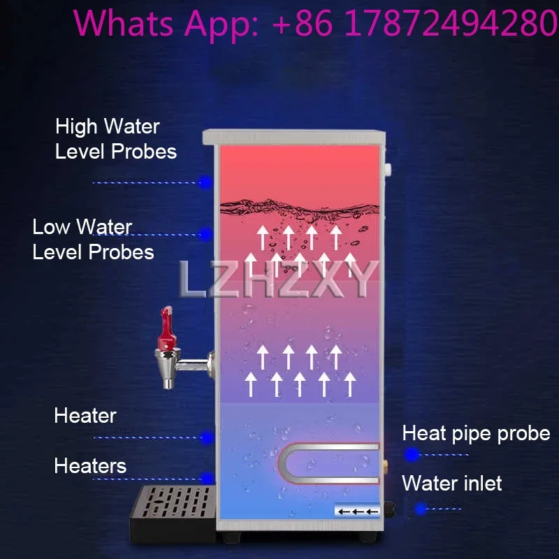 15L Hot Water Dispenser Commercial Hot Water Machine 60L/H Black Stainless Steel Water Boiler for Bubble Tea Shop 3000WW