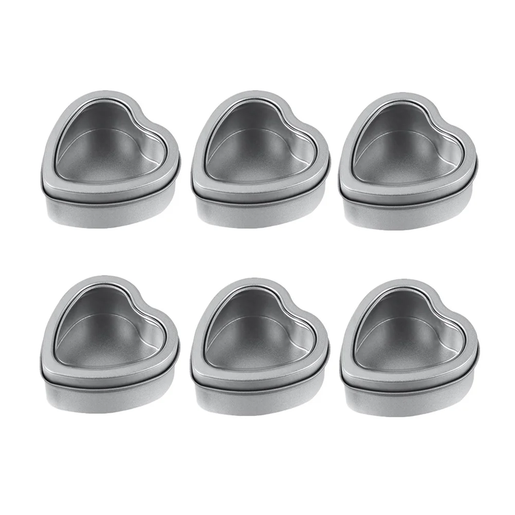 

6pcs Heart Gift Storage Boxes Gift Boxes C Silver Tinplate Food Grade Safe for Chocolate Cookies