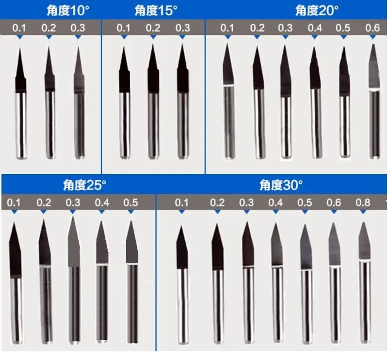 Imagem -05 - Tungsten Aço Gravura Bits Forma v Carbide Pcb Cnc Router Ferramenta Acessórios da Máquina 10 Graus 20 Graus 30 Graus 0.1 mm 3.175 mm 10 Pcs