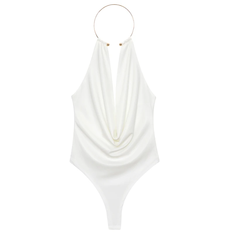 HXAO Bruine halter bodysuit dames zomerbody's voor sexy vrou