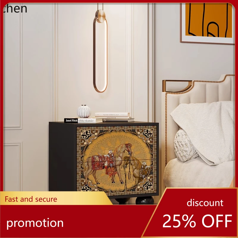 

HT retro solid wood bedside table creative bedside bedroom storage storage cabinet home decoration edge