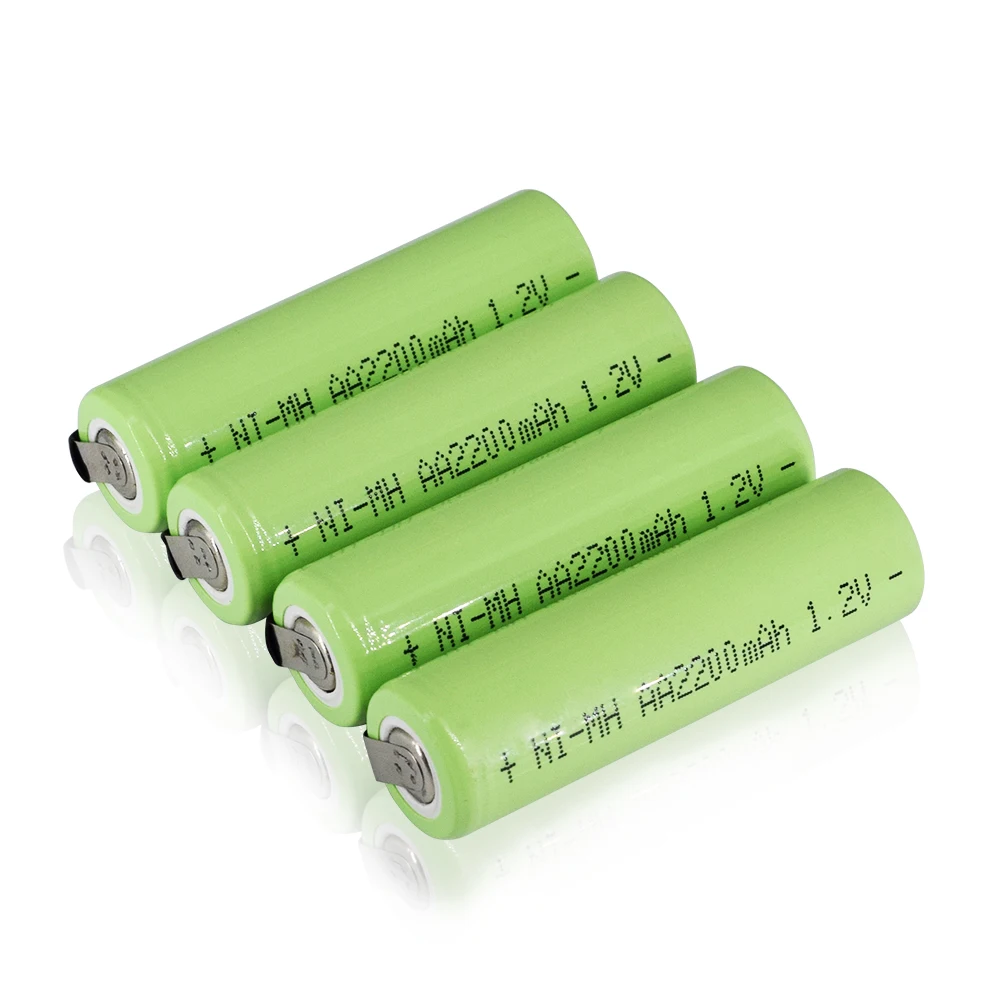 1.2V AA Rechargeable Battery 2200mah NiMh Cell Green Shell with Welding Tabs for Philips Electric Shaver Razor Braun Toothbrush