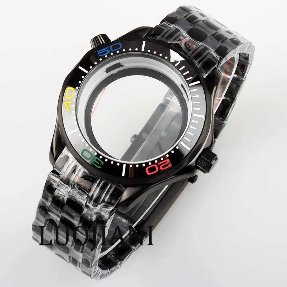 41mm NH35 Watch case Black Stainless Steel Waterproof fit NH35 NH36 Automatic Movement 31mm dial Seamaster 300 Case Watch Parts