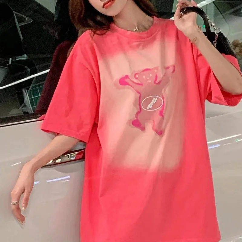 

2023 Summer Fashion Simple Round Neck Print Loose Relaxed Slim Comfortable Solid Color Versatile Oversize Large Edition T-shirt