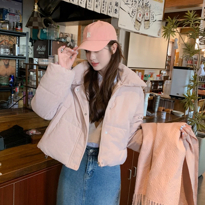 

Coat Small Collar Bread ort Outerwear for Young Women Korean Sle Thiened ort Cotton Corduroy Puffer