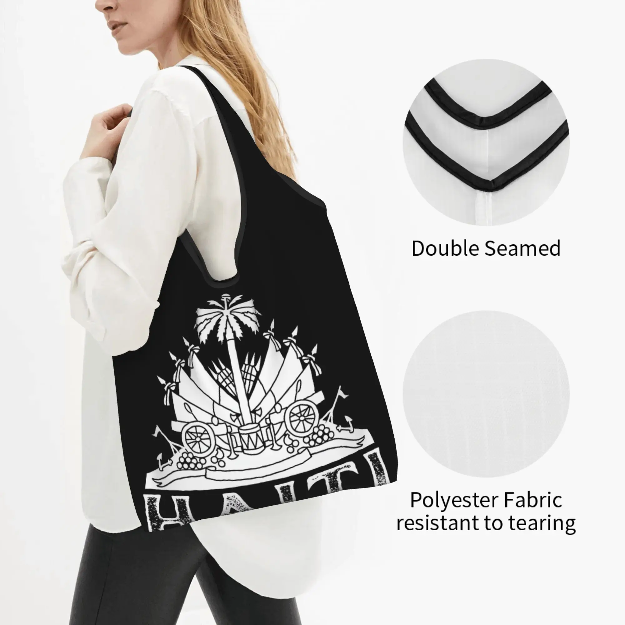 Emblem Representing Haiti's Spirit Groceries Shopping Bags Cute Shopper Tote Shoulder Bag Large Capacity Portable Parade Handbag