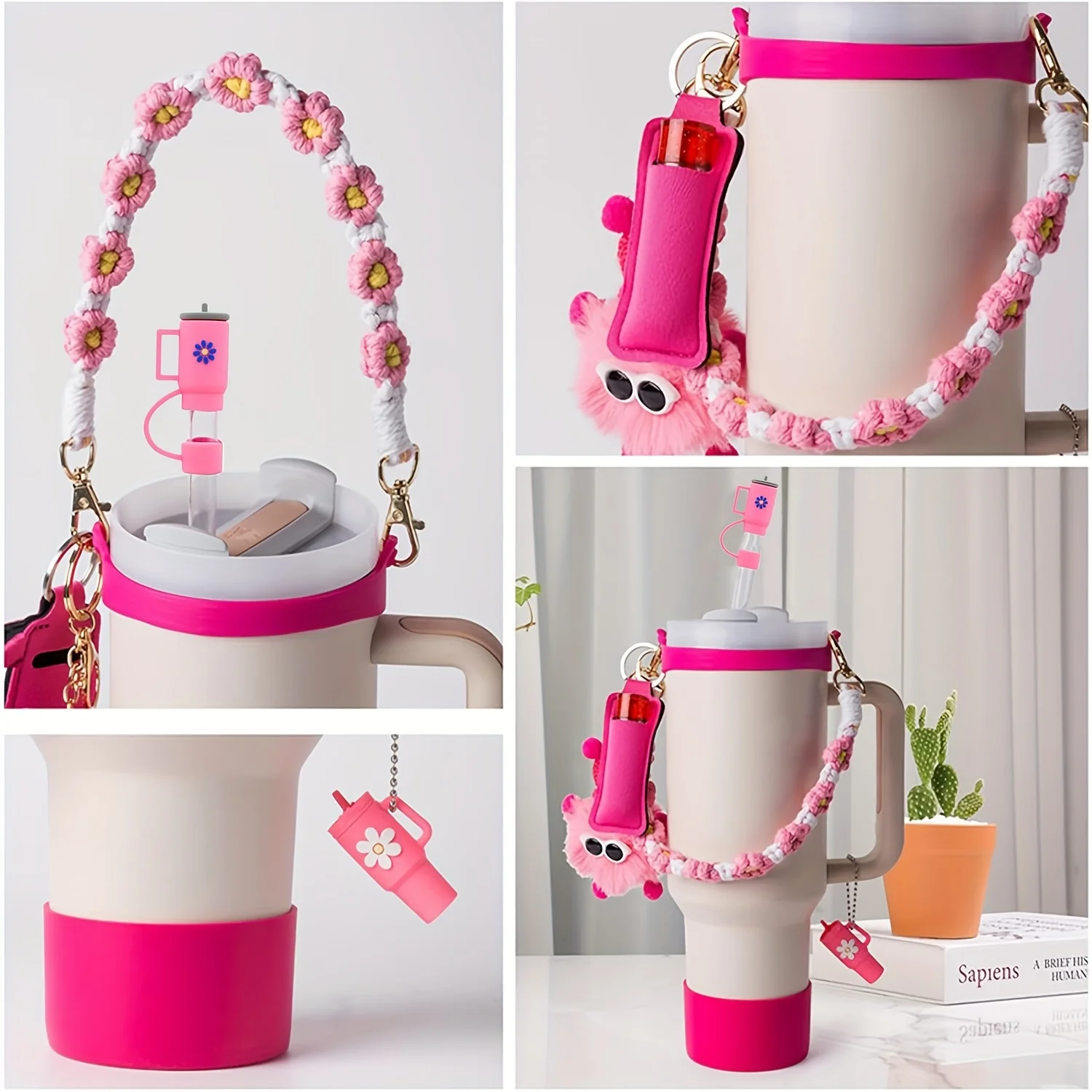 7 قطع إكسسوارات لـ 40 و30 أونصة مع مقبض، بما في ذلك غطاء غطاء من القش 10 مم، وحزام مقبض الماء، وحامل أحمر الشفاه، وسلسلة ساحرة، وبومب #5