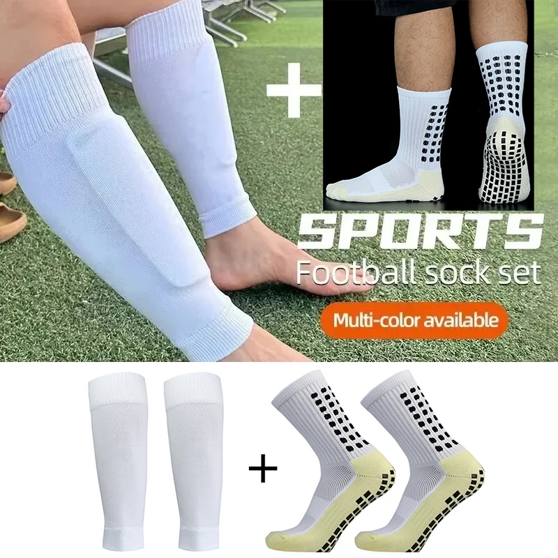 

Новинка 2026 года: Комплект из 2 пар мужских футбольных носков с усиленным захватом и наколенников-рукавов для голени. Подходит для взрослых и подростков.