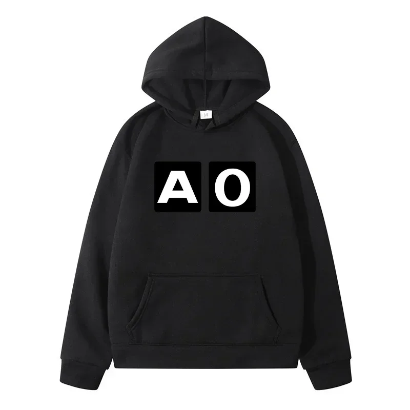 

A O Letter Design Men's and Women's Hoodie Cotton Mens Women Autumn Casual Long-sleeved Couple Sweatshirts Letter Print Pullover