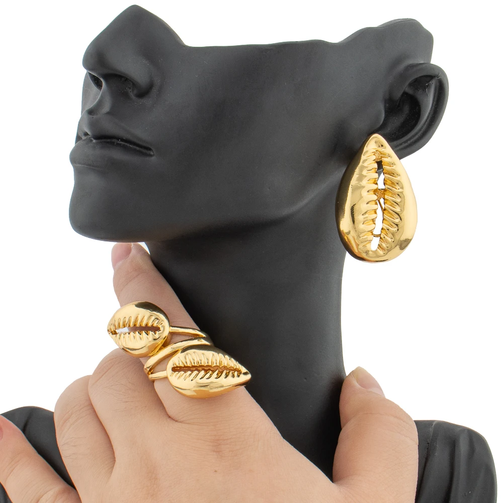 Earrings Jewelry Set for Women African  Color Earrings with Ring Unusual Design Ear Accessories Girls Lover Daily Gifts