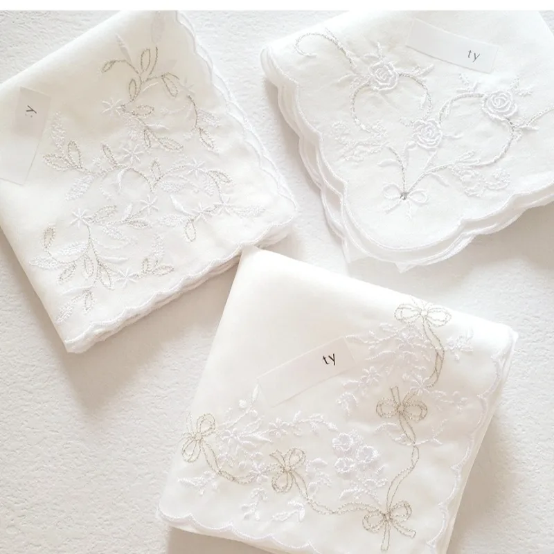 Ladies Soft and Portable Pure Cotton Embroidered Lace Handkerchief