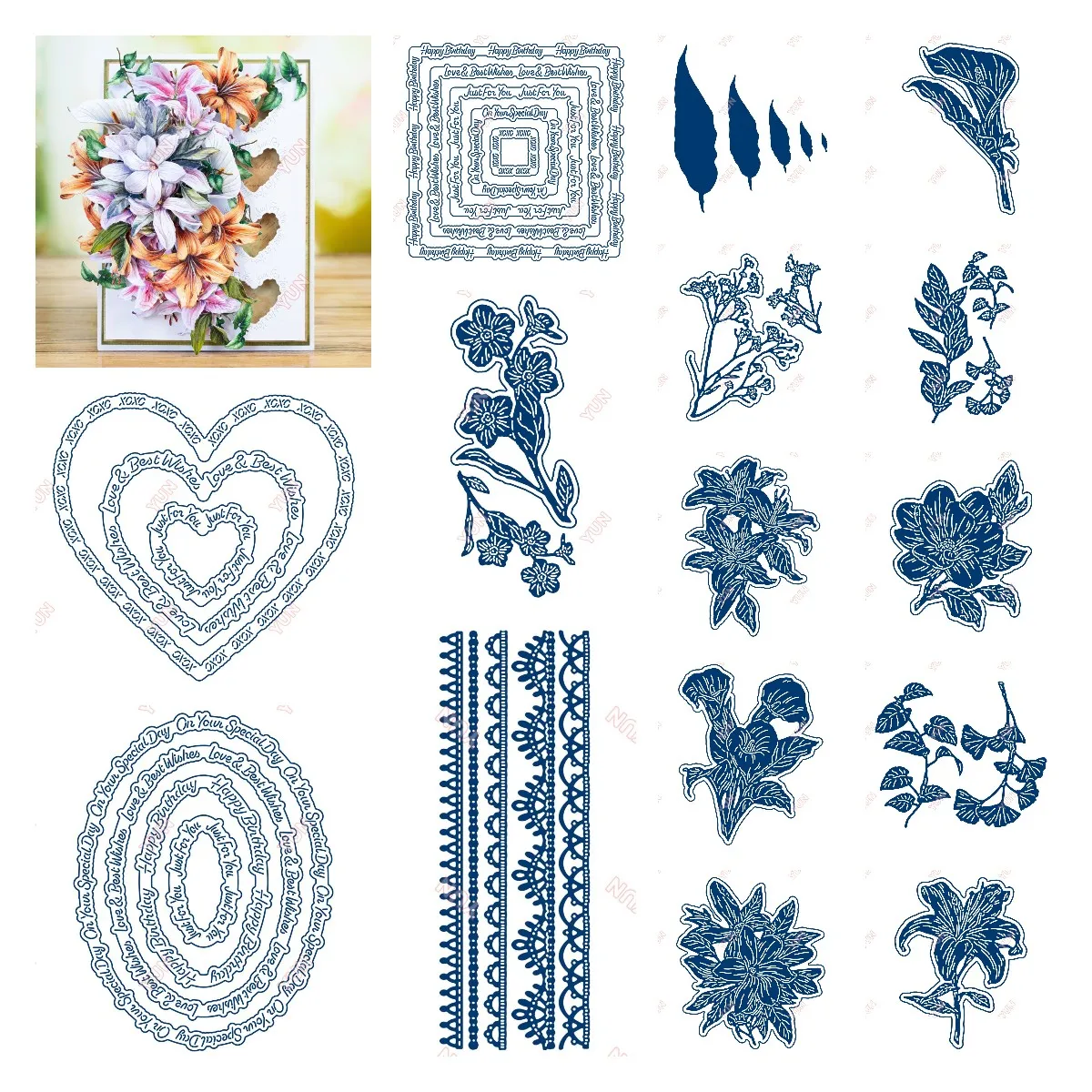 

New Greenery Heart Sentiment Frame Lily Flower Craft Metal Cutting Dies Mold DIY Scrapbooking Paper Mould Blade Punch Stencils