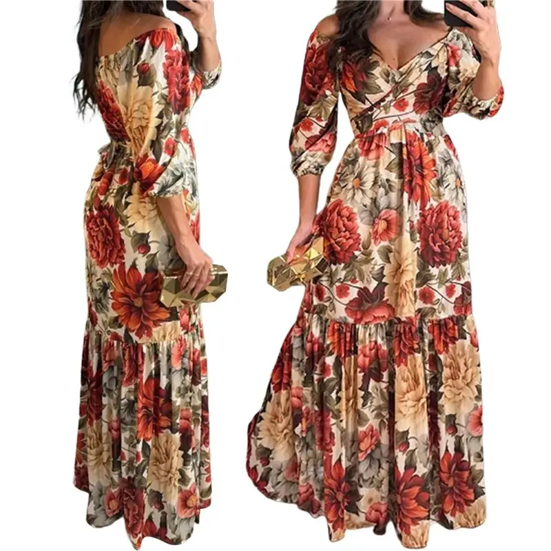 a24f-spring-new-elegant-and-fashionable-style-printed-lace-up-v-neck-large-swing-dress