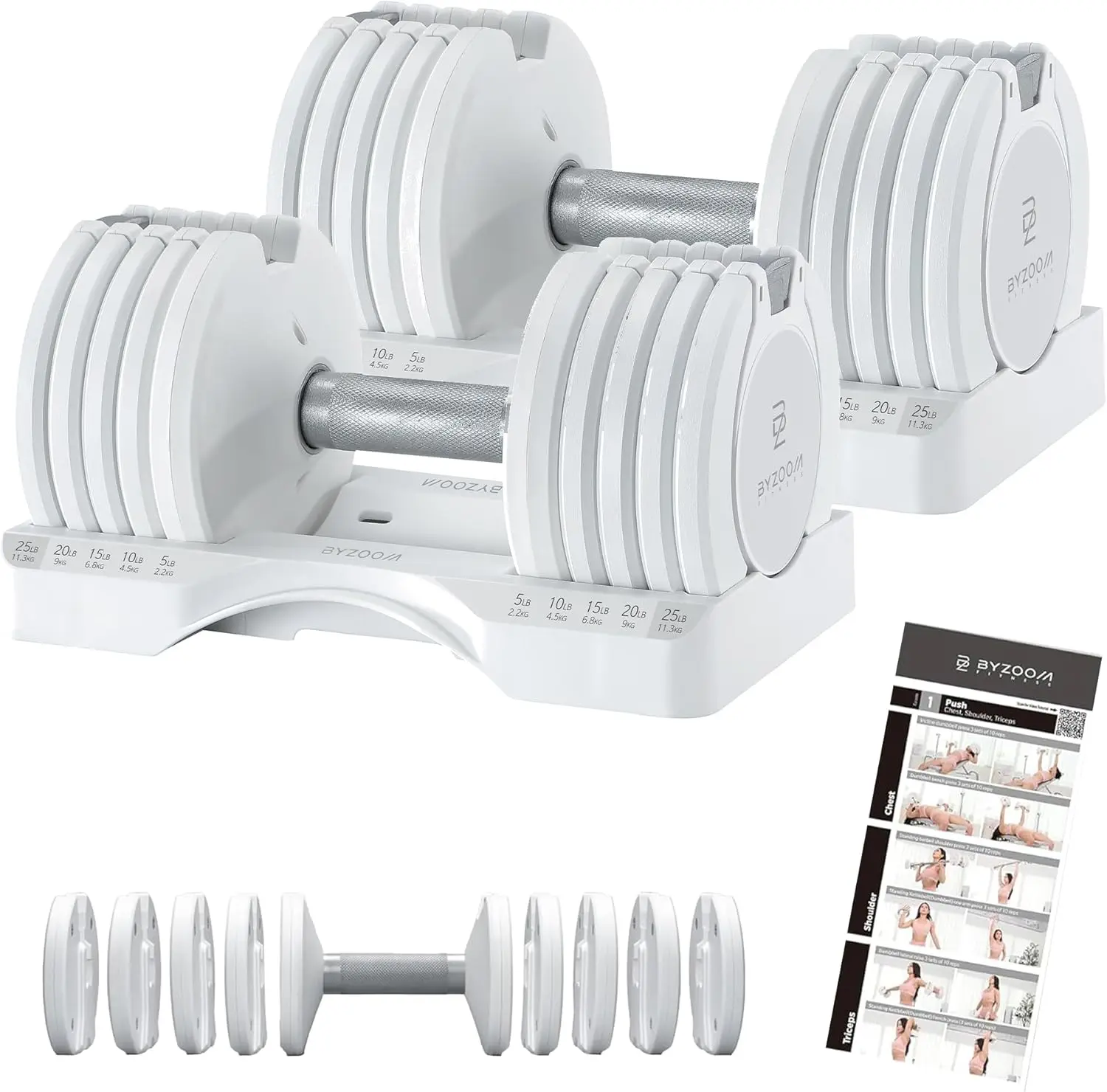 Home Gym Strength Training, White/Black Metal Adjustable Dumbbell, 5-in-1/10-in-1/21-in-1 Flexible