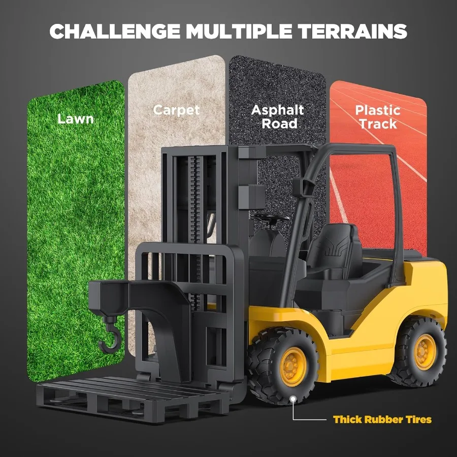9Channel Remote Control Forklift Truck 1:18 Scale Construction Toy Realistic Lights and Sounds HighGrip Rubber Tires Lift and T