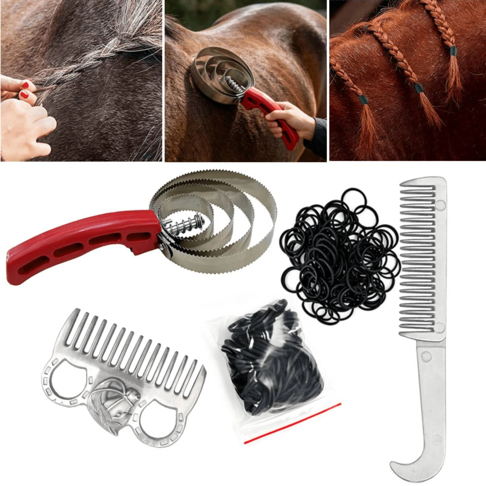 kit-de-higiene-para-cavalos-com-5-pecas-raspador-de-suor-conjunto-de-pentes-desembaracadores-e-faixas-de-cabelo-–-robusto-e-completo-para-cavaleiros-e-estabulo