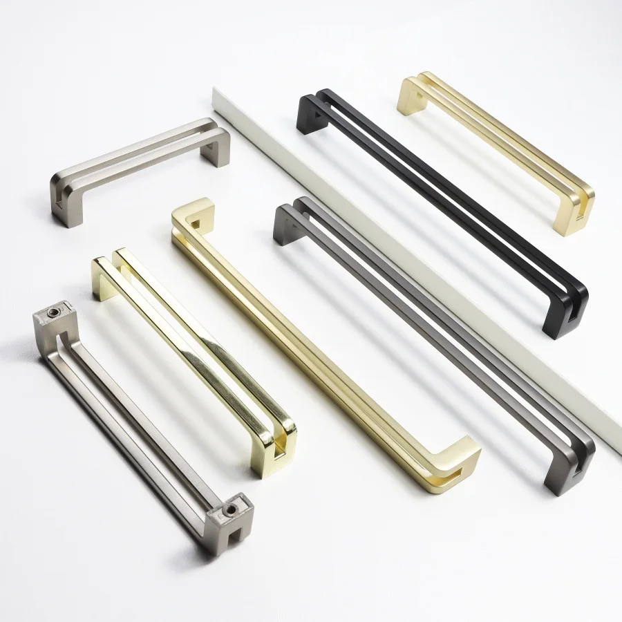 Modern Luxury Zinc Alloy Pull Handle,Bright Gold Double Bend,Round Corner Anti-collision Design for Home Cabinet Drawer Handle