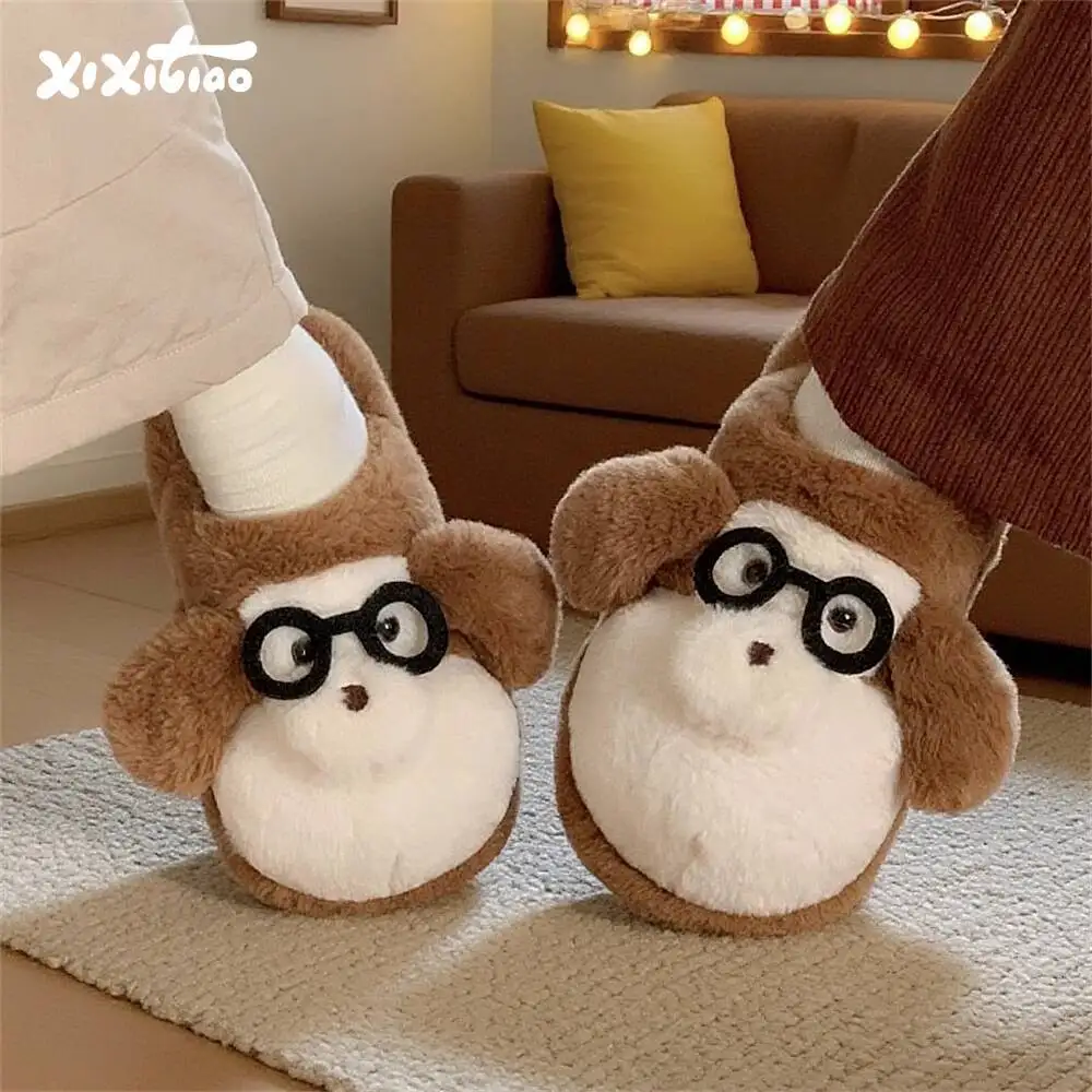 

unisex puppy home slippers Autumn Winter Cute Monkey Puppy Plush Slippers Unisex Non Slip Fun Home Cotton Slippers