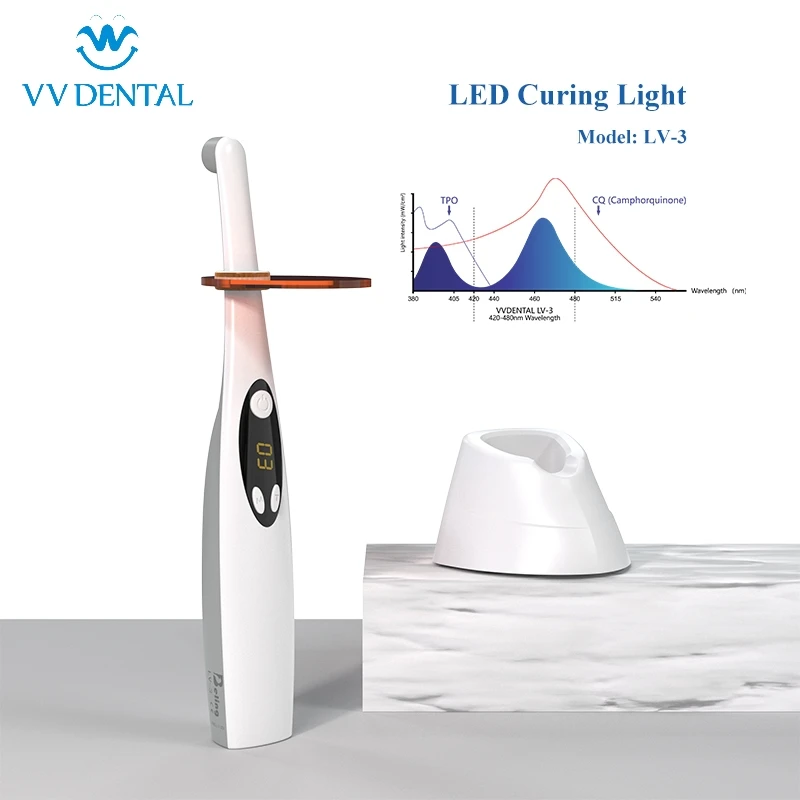 Dental Photopolimerize Light Curing Lamp, LED sem fio, 3S, Cura Resina, Ortodontia, Odontologia, Polimerizar, 2200mW por c㎡