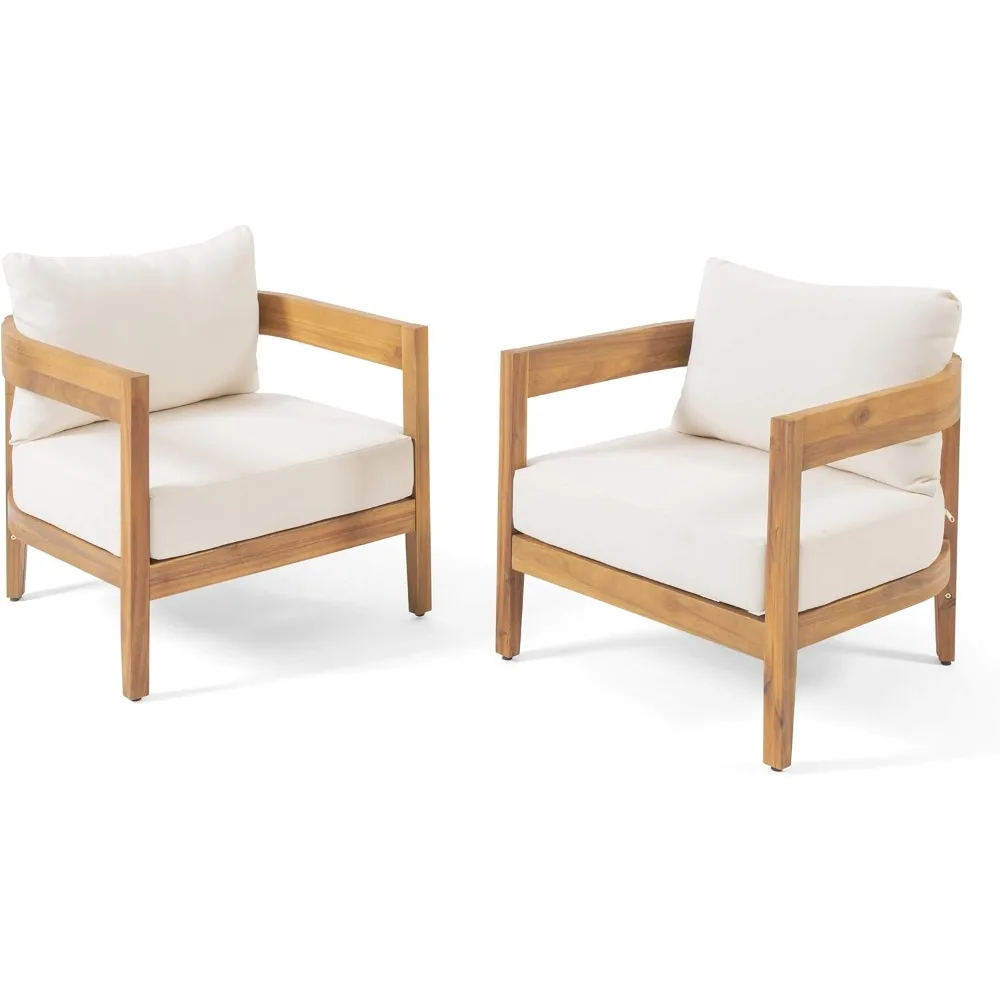 Alfy Outdoor Club Chair Set of 2 with Cushions, Teak Finish, Beige for Living Room